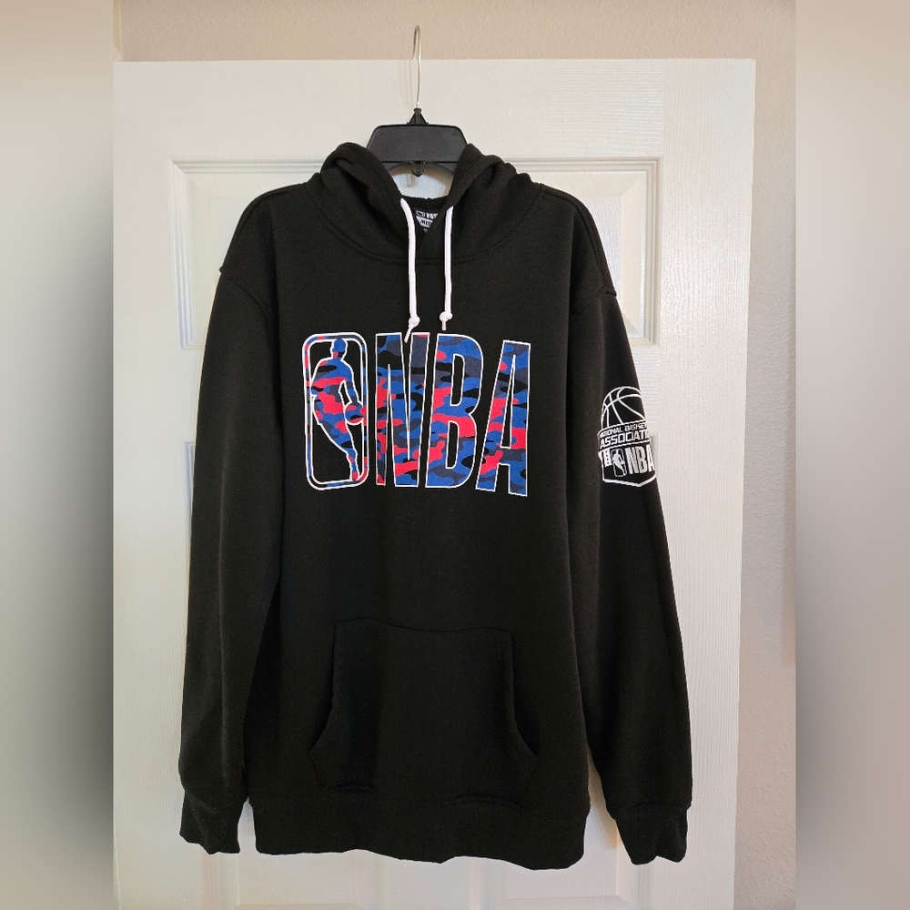 NBA Black Hoodie with Red and Blue Camouflage Accents